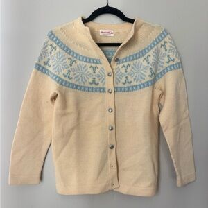 Vintage Austrian Alpine Wool Cardigan Blue Nordic Fair Isle Cottagecore Folk XS